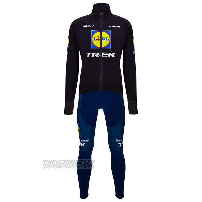 2024 Cycling Jersey Lidl Trek Black Blue Long Sleeve And Bib Short
